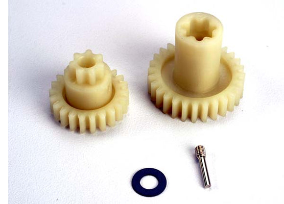 Primary gears: forward (28-T)/ reverse (22-T)/ set screw yoke pin, M3/12 (1)/ 5x10x0.5mm PTFE-coated washer (1) - Race Dawg RC