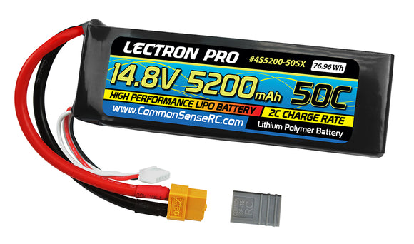Lectron Pro 14.8V 5200mAh 50C Lipo Battery Soft Pack with XT60 Connector + CSRC adapter for XT60 batteries to popular RC vehicles - Race Dawg RC