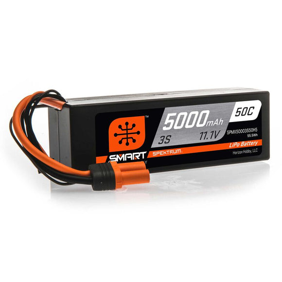 11.1V 5000mAh 3S 50C Smart Hardcase LiPo Battery: IC5 SPMX50003S50H5 - Race Dawg RC