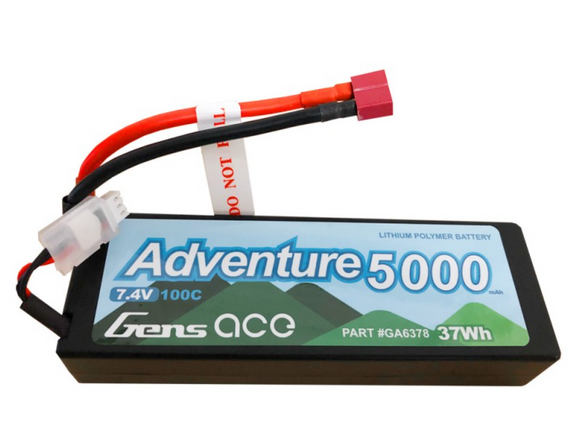 Gens Ace - GA6378 -  Adventure 5000mAh 7.4V 100C 2S1P HardCase Lipo Battery Pack 24# with Deans Plug - Race Dawg RC