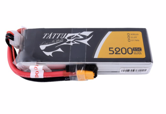 Tattu 11.1 v 5200mah 3s 35C Lipo Battery Pack with XT60 Plug - Race Dawg RC