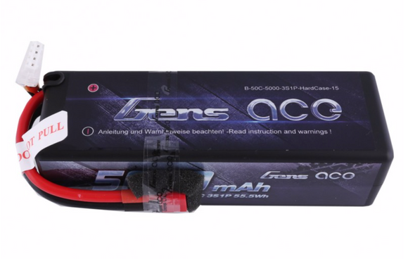 Gens ace 5000mAh 11.1V 50C 3S1P HardCase Lipo Battery 15# with Deans Plug - Race Dawg RC