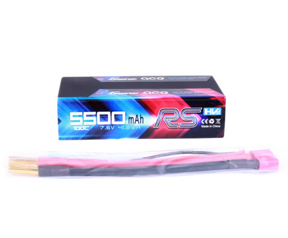 Gens ace 5500mAh 7.6V 100C 2S2P HardCase Shorty HV Lipo Battery Pack 29# Racing Series with 4.0mm bullet to Deans plug - Race Dawg RC