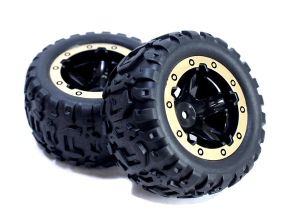 Slyder MT Wheels/Tires Assembled (Black/Gold) - Race Dawg RC