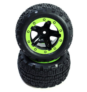 Slyder ST Wheels/Tires Assembled (Black/Green) - Race Dawg RC