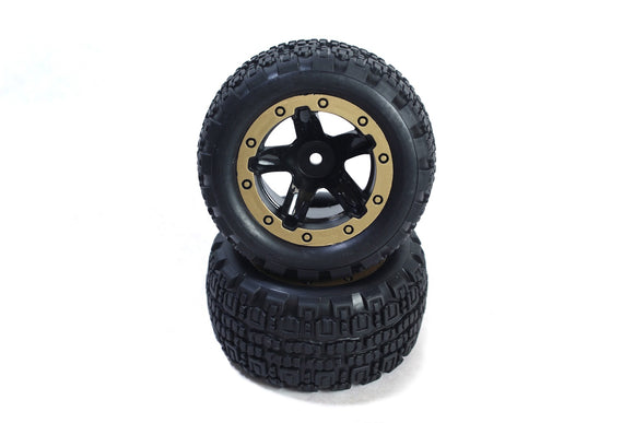 Slyder ST Wheels/Tires Assembled (Black/Gold) - Race Dawg RC