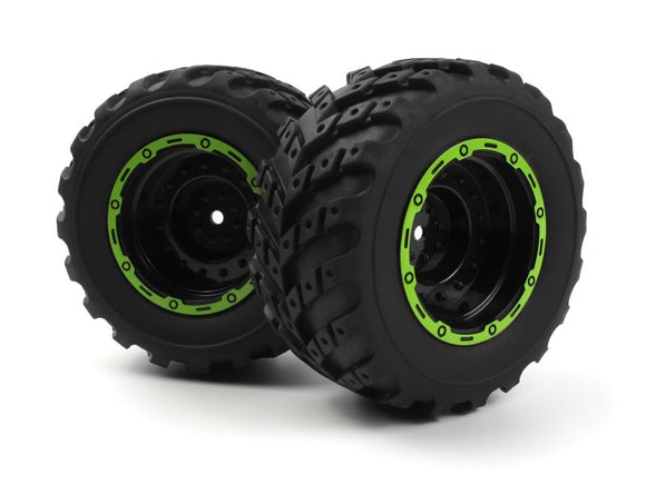 Smyter MT Wheels/Tires Assembled (Black/Green) - Race Dawg RC