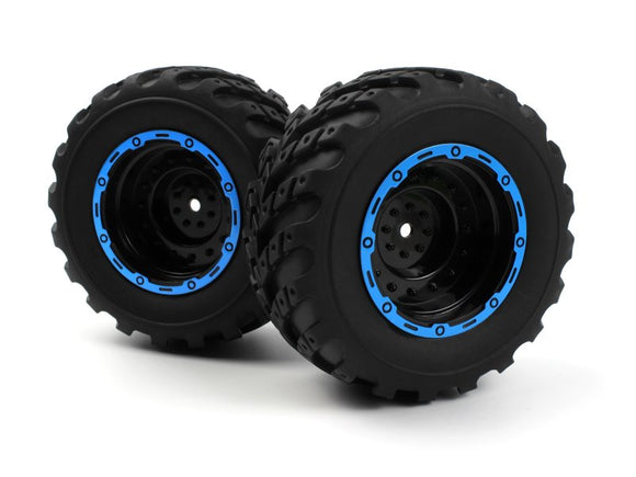 Smyter MT Wheels/Tires Assembled (Black/Blue) - Race Dawg RC