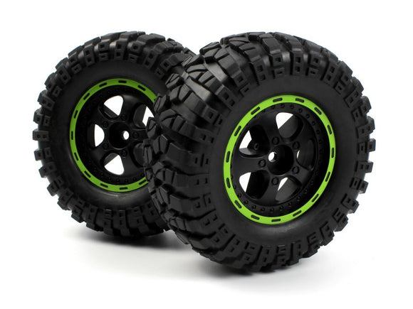 Smyter Desert Wheels/Tires Assembled (Black/Green) - Race Dawg RC