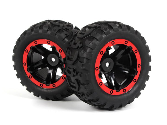 Slyder MT Wheels/Tires Assembled (Black/Red) - Race Dawg RC