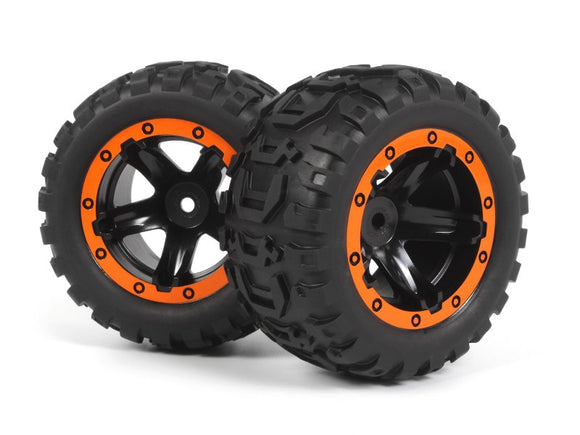 Slyder MT Wheels/Tires Assembled (Black/Orange) - Race Dawg RC