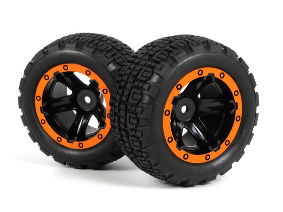 Slyder ST Wheels/Tires Assembled (Black/Orange) - Race Dawg RC