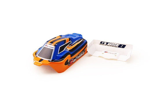 GT24B Painted and Decorated Buggy Body: Orange / Blue - Race Dawg RC