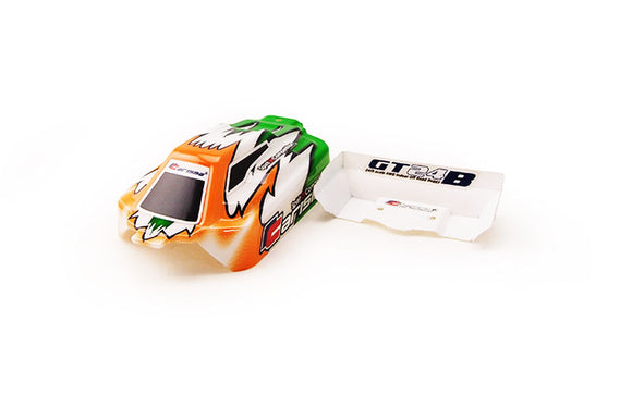 GT24B Painted and Decorated Buggy Body; Orange / Green - Race Dawg RC