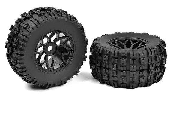 Off-Road 1/8 MT Tires Mud Claw Glued on Black Rims - Race Dawg RC