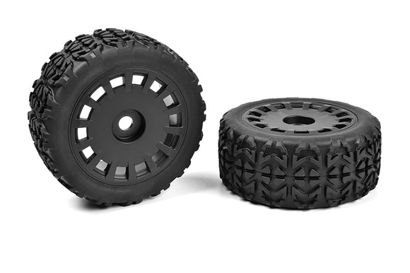 Off-Road 1/8 Truggy Tires Tracer Glued on Black Rims - Race Dawg RC