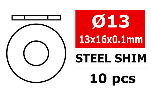 Steel Metric Shim - 13x16x0.1mm - 10 pcs - Race Dawg RC