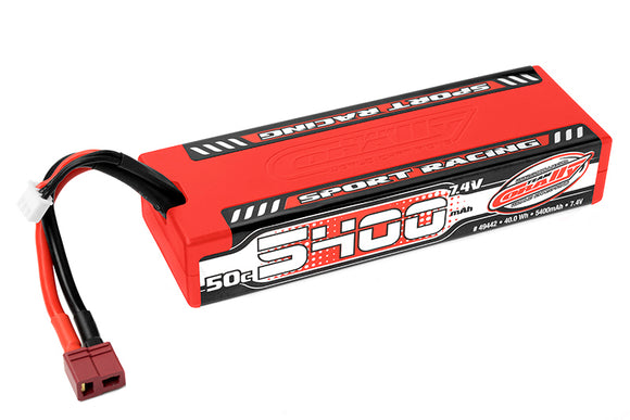 5400mAh 7.4v 2S 50C Hardcase Sport Racing LiPo Battery with - Race Dawg RC