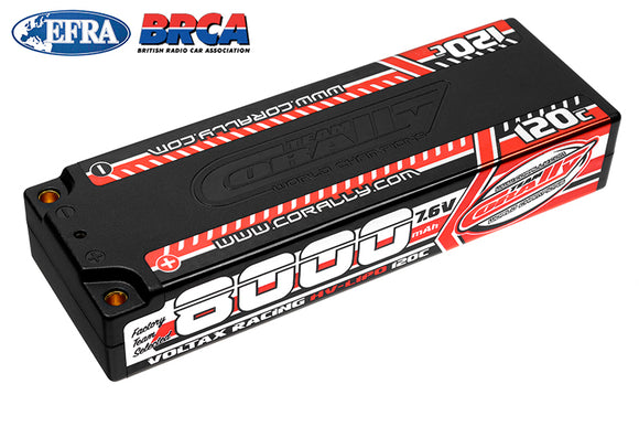 8000mAh 7.6v 2S 120C Voltax Hardcase Lipo Battery - 4mm - Race Dawg RC