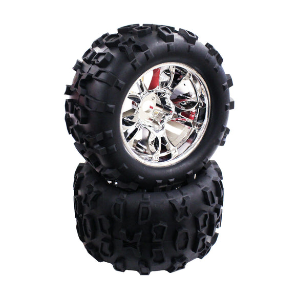 Tires With Foam, Maximus - Mounted On Chrome Wheels (2) - Race Dawg RC