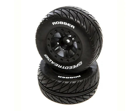DuraTrax SpeedTreads Robber Short Course Rear Tires w/12mm Hex (Black) (2) - Race Dawg RC