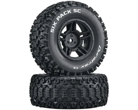 DuraTrax Six Pack Pre-Mounted Short Course Front/Rear Tires (Black) (2) - Race Dawg RC