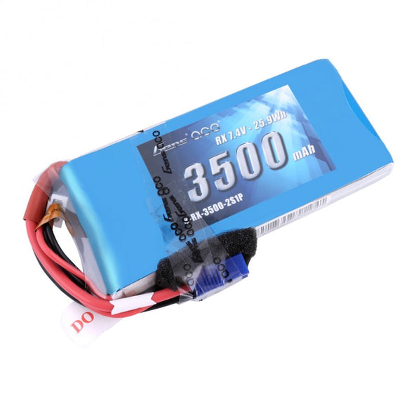 Gens ace 3500mAh 7.4V RX 2S1P Lipo Battery Pack with JR and EC3 plug - Race Dawg RC
