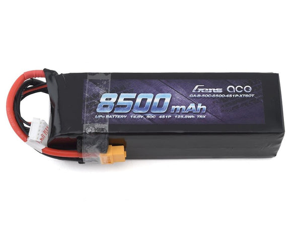 Gens ace 14.8V 50C 4S 8500mAh Lipo Battery Pack with XT60 Plug for Xmaxx 8S Car - GEA85004S50X6 - Race Dawg RC