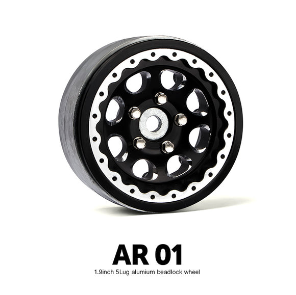 AR01 1.9 Inch 5 Lug Aluminum beadlock wheels (2) - Race Dawg RC