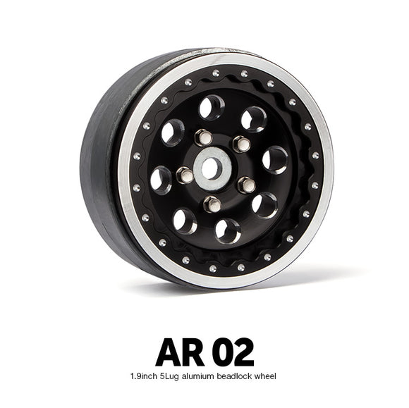 AR02 1.9 Inch 5 Lug Aluminum beadlock wheels (2) - Race Dawg RC