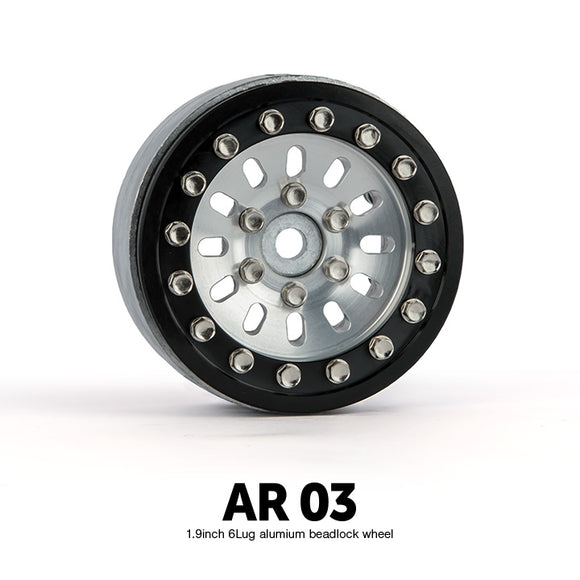 AR03 1.9 Inch 6 Lug Aluminum beadlock wheels (2) - Race Dawg RC