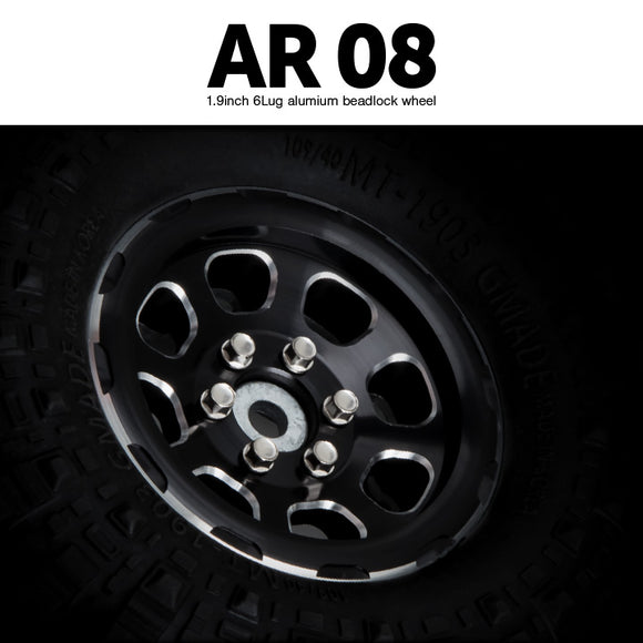 1.9 AR08 6 Lug Aluminum beadlock wheels (2) - Race Dawg RC