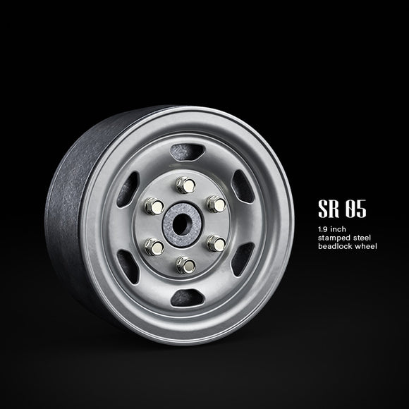 1.9 SR05 Beadlock Wheels (Semigloss Silver) (2) - Race Dawg RC