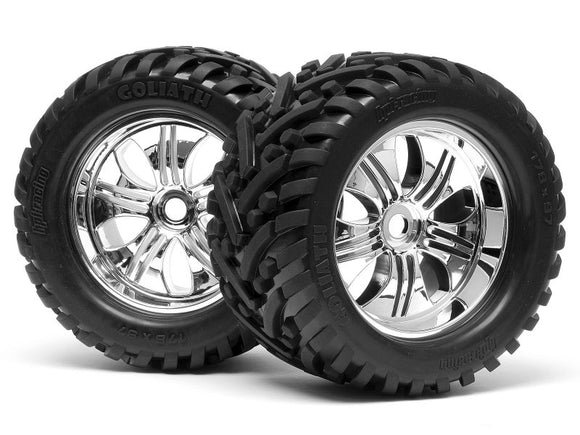 Mounted Goliath Tire 178X97mm On Tremor Wheel Chrome - - Race Dawg RC