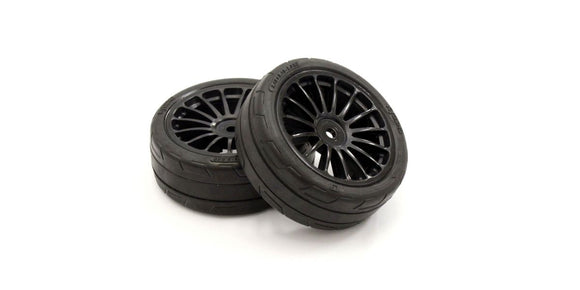 Premounted Tire, 15-Spoke (M), Black, for FZ02, 2pcs - Race Dawg RC
