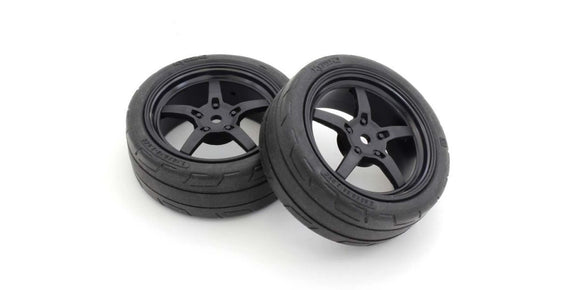 Glued TC Tire (M), 5-Spoke Racing Wheel, Black, 2pcs - Race Dawg RC