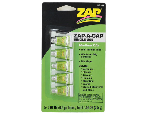 Zap-A-Gap CA+ Glue, Single-Use (5 per card) - Race Dawg RC