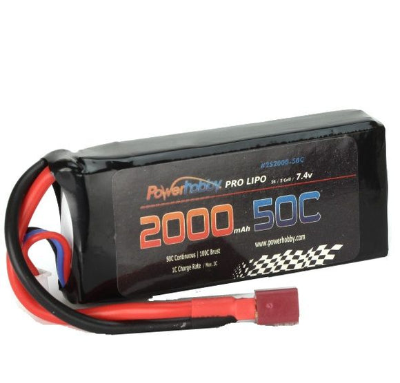 2000mAh 7.4V 50C 2S LiPo Battery w/ Hardwired T-Plug - Race Dawg RC