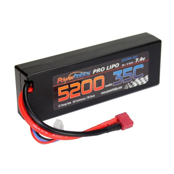 5200mAh 7.4V 2S 35C LiPo Hard Case Battery with Hardwire - Race Dawg RC