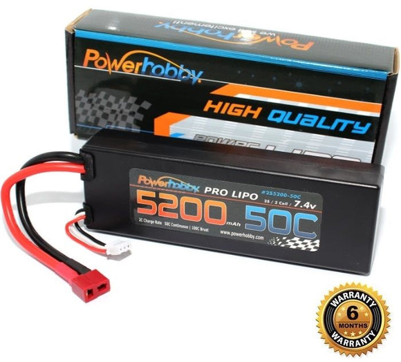 5200mAh 7.4V 2S 50C LiPo Battery with Hardwired T-Plug - Race Dawg RC