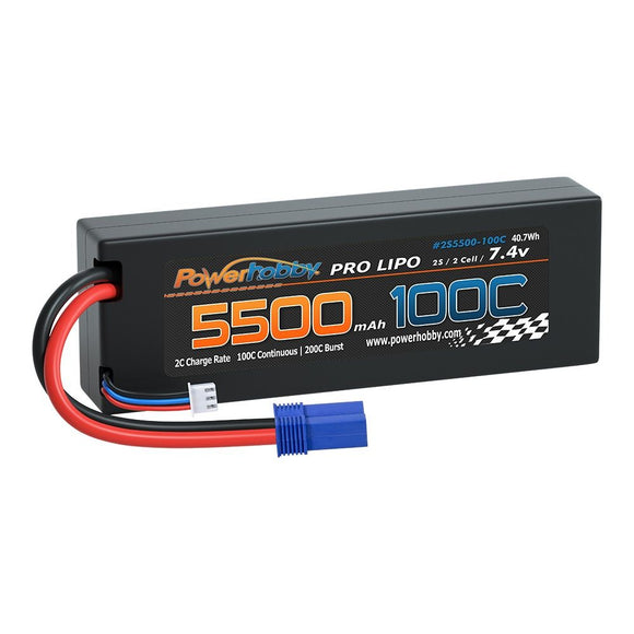 2S 7.4V 5500MAH 100C Lipo Battery w EC5 Plug - Race Dawg RC
