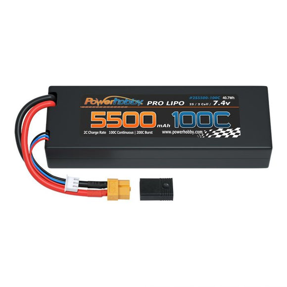 2S 7.4V 5500MAH 100C Lipo Battery w XT60 +  Plug Adapter - Race Dawg RC