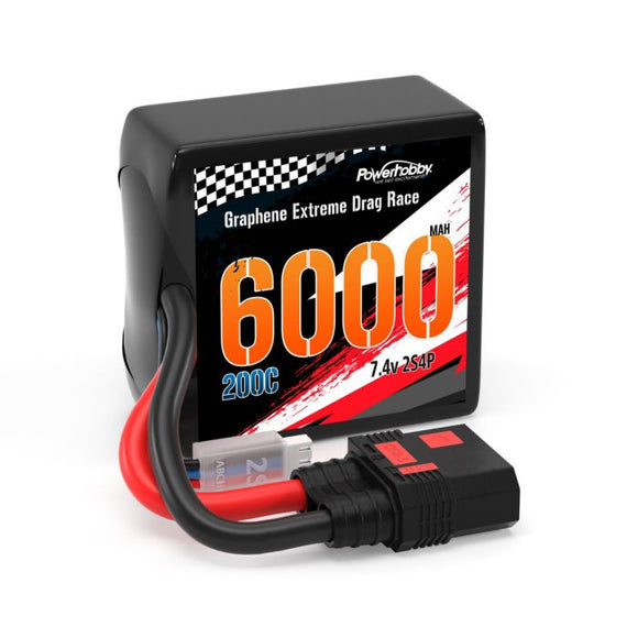 2S 6000MAH 200C DRAG Lipo Battery Pack 2S4P w/8AWG Wire - Race Dawg RC