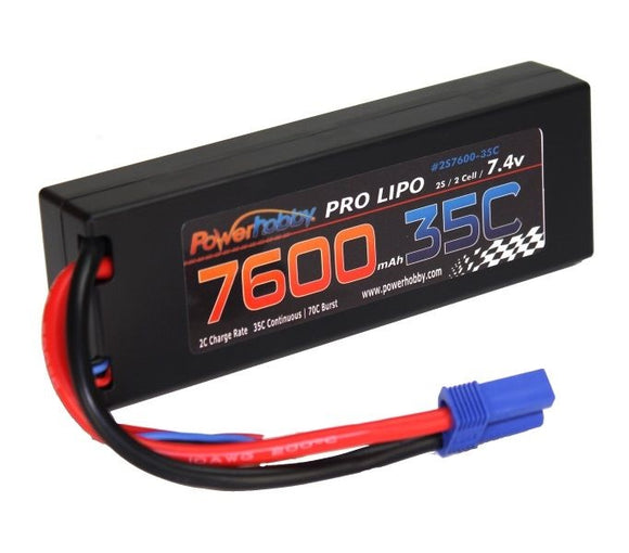 7600mAh 7.4V 2S 35C LiPo Battery with Hardwired EC5 - Race Dawg RC