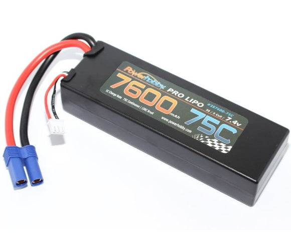 7600mAh 7.4V 2S 75C LiPo Battery with Hardwired EC5 - Race Dawg RC