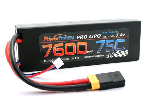 7600mAh 7.4V 2S 75C LiPo Battery with Hardwired XT90 - Race Dawg RC