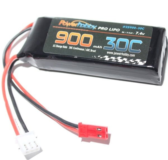 900mAh 7.4v 2S 30C Lipo Battery with Hardwired JST - Race Dawg RC