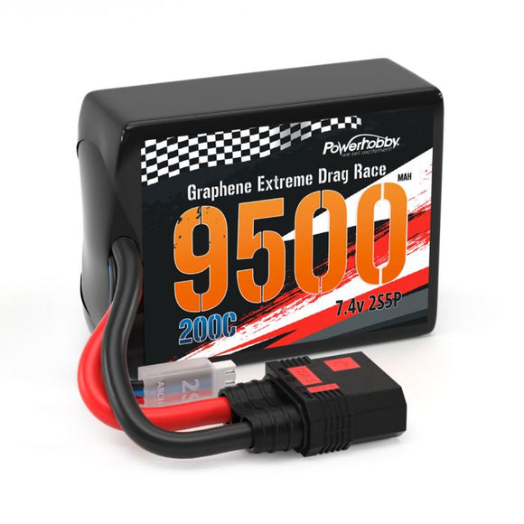 2S 9500MAH 200C Drag Lipo Battery Pack 2S5P w/8AWG Wire - Race Dawg RC