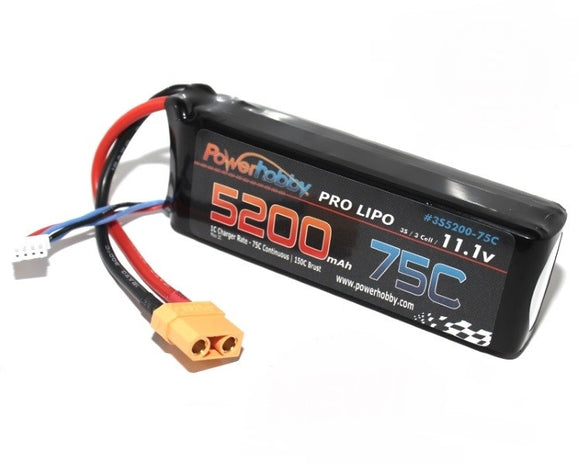 5200mAh 11.1V 3S 75C Lipo Battery w/ Hardwired XT90 - Race Dawg RC