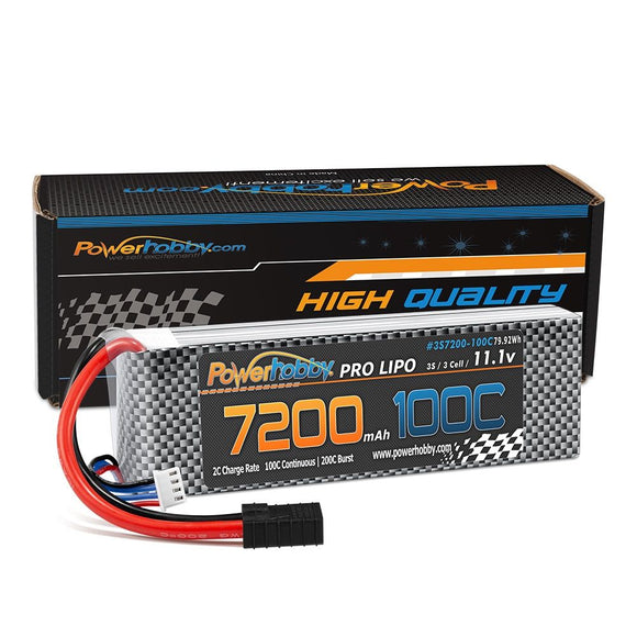 3S 11.1V 7200mAh 100C-200C LiPo Battery w/ Genuine - Race Dawg RC